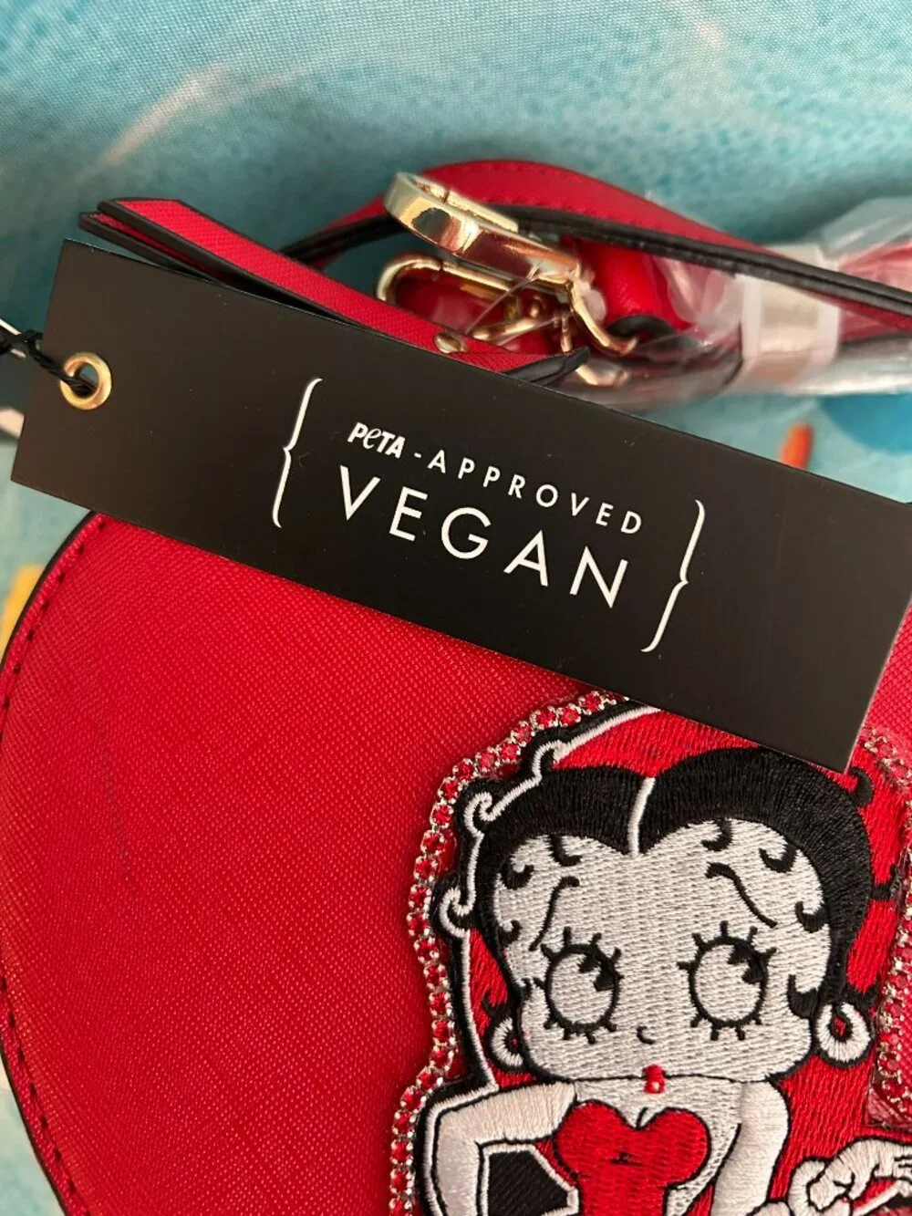 Betty Boop Red Heart Shape Small Crossbody Purse - Rhinestones New